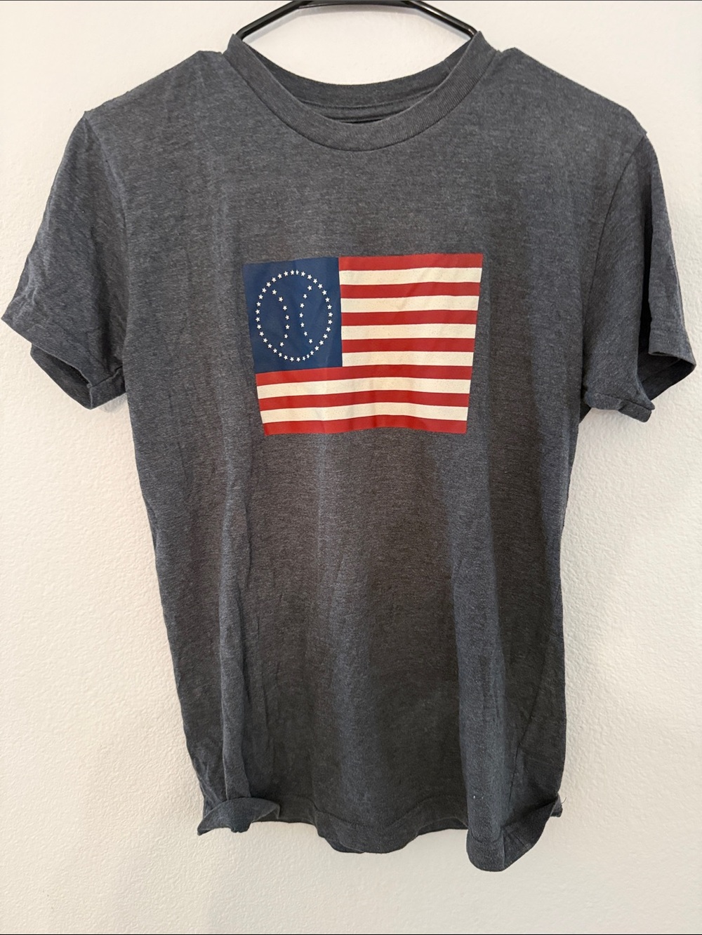 Kids Charcoal Short Sleeve Tee with Flag Graphic